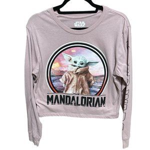 Star Wars Mandalorian women’s size L pink long sleeve cropped t-shirt Grogu
